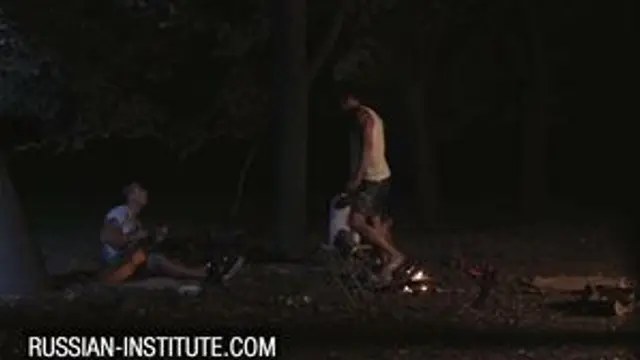 Russian Institute - Blonde Gina Gerson threesome at the campfire