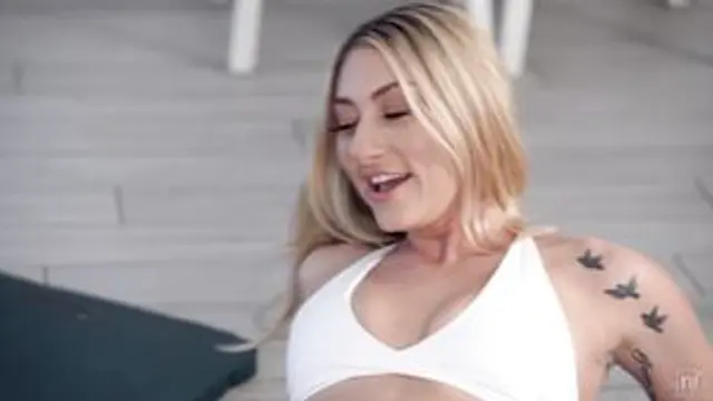 Blonde getting a good yoga session in
