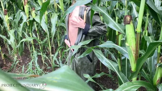 Risky nature cornfield sex in raincoat