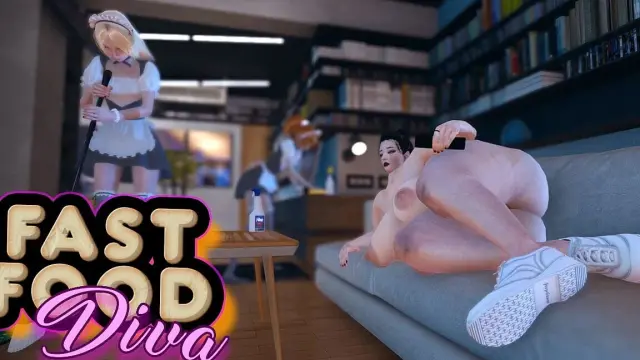 Fast Food Diva. Two Maids Pleasure Their Mistress While Watching TV. Emptie41