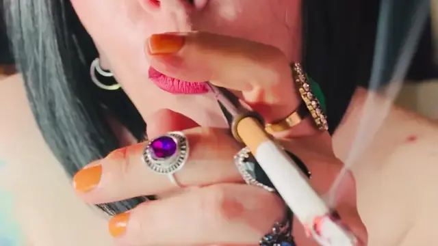 The Delectable Tina Snua Smokes A Cigarette In A Holder Topless - Smoking Smoker Tits