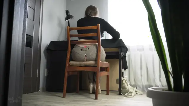 Peeking at Secretary Working in Ripped Pants